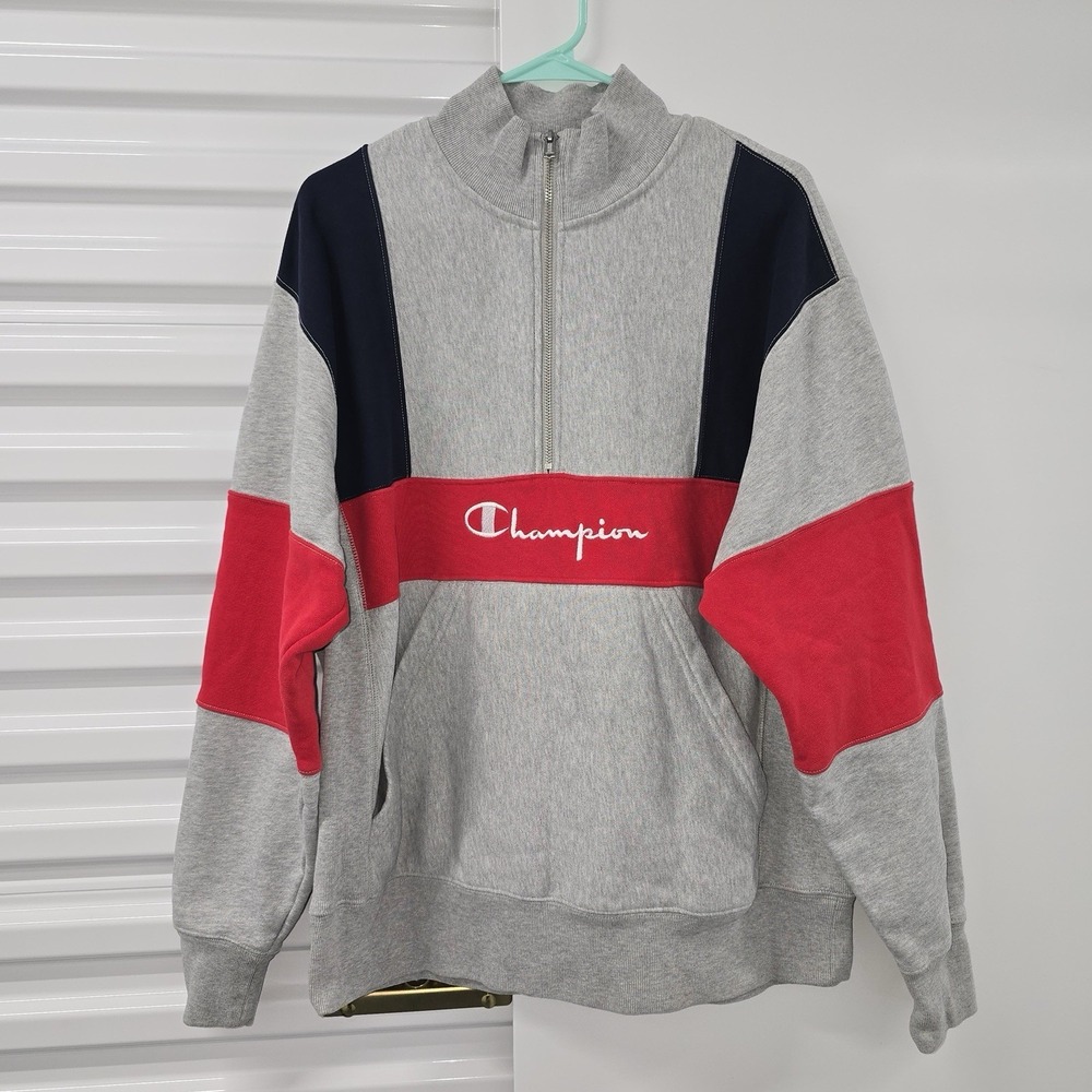 Champion Reverse‎ Weave Quarter Zip Colorblock Sweatshirt Men's Large